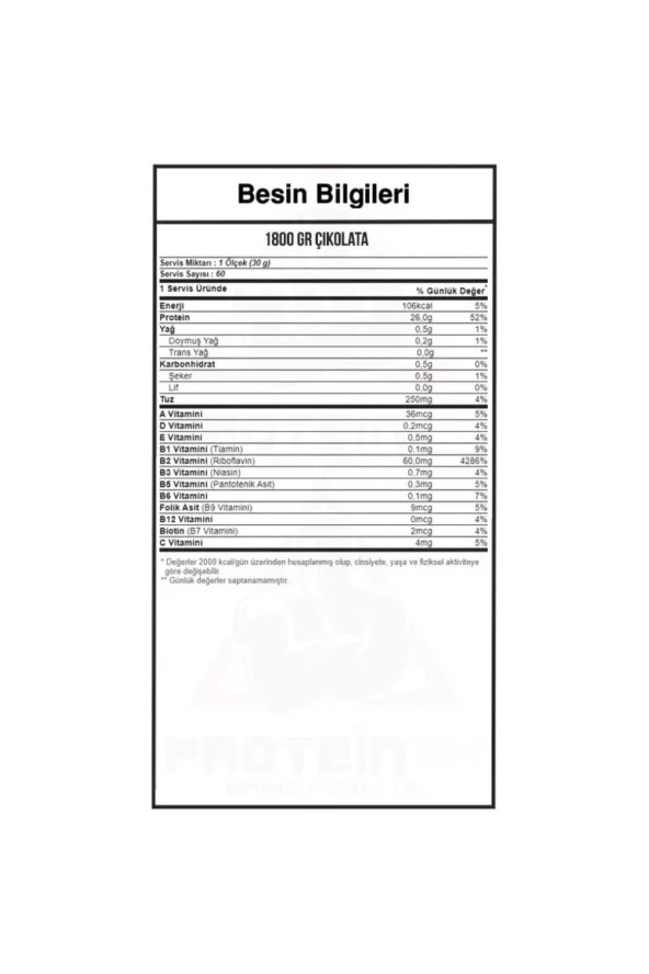 Pure Whey Protein Isolate 1800 Gram Çikolata