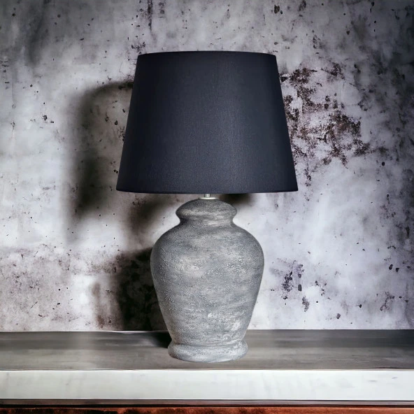 Qdec Vintage Seramik Abajur Rustik Modern Gri - Siyah - 2