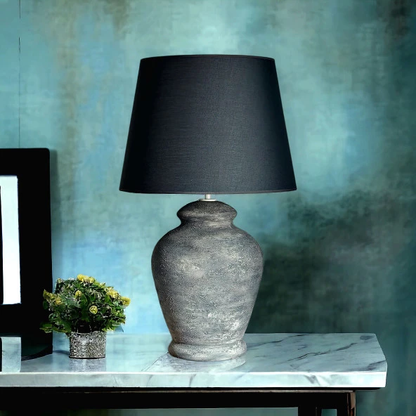 Qdec Vintage Seramik Abajur Rustik Modern Gri - Siyah - 4