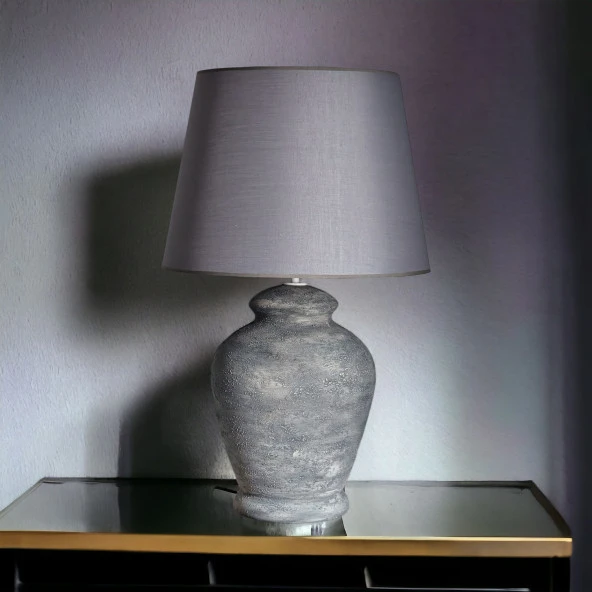 Qdec Vintage Seramik Abajur Rustik Modern Gri - Fransız Gri