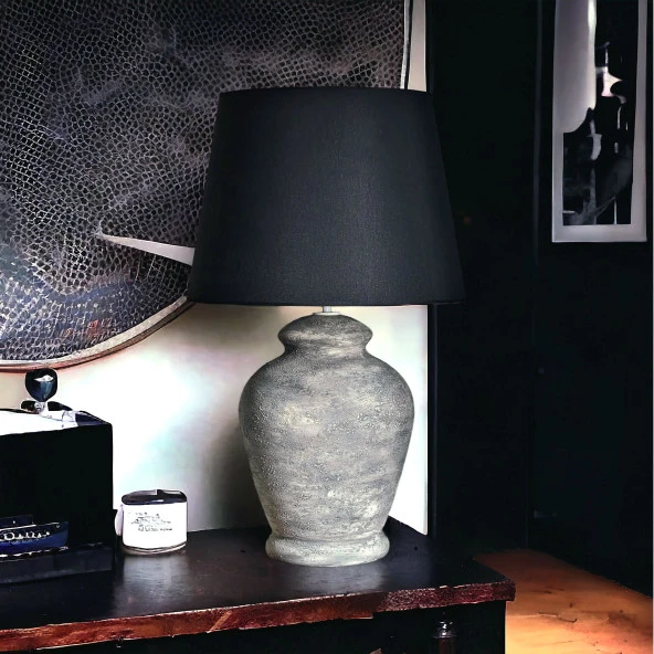 Qdec Vintage Seramik Abajur Rustik Modern Gri - Siyah - 7