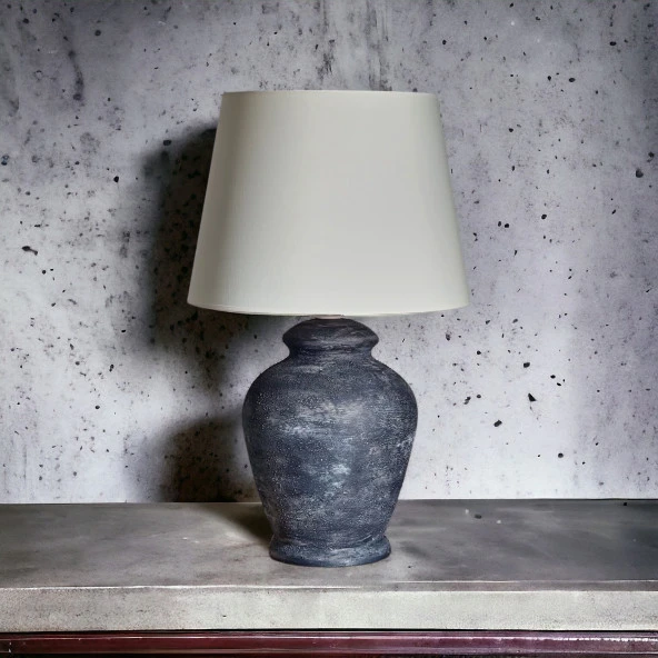 Qdec Vintage Seramik Abajur Rustik Antik Siyah - Ekru - 2