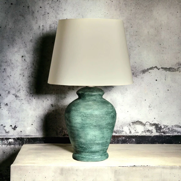 Qdec Vintage Seramik Abajur Rustik Antik Yeşil - Ekru