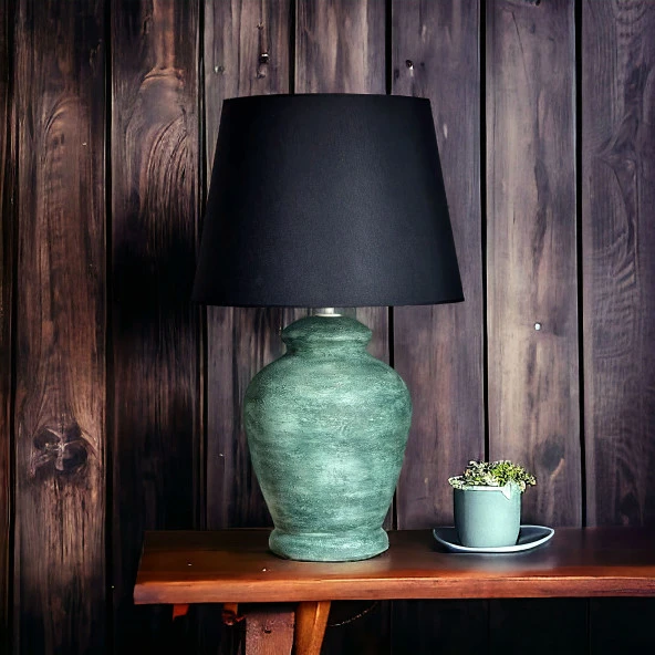 Qdec Vintage Seramik Abajur Rustik Antik Yeşil - Siyah - 3