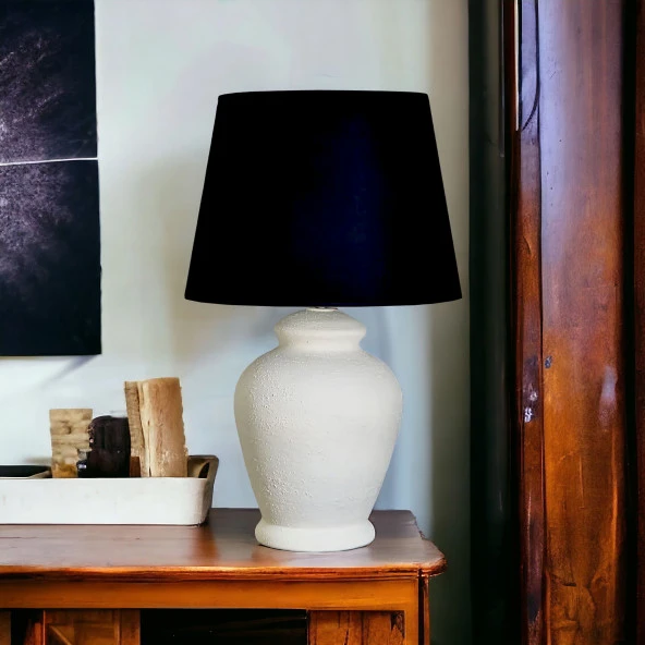 Qdec Vintage Seramik Abajur Rustik Ekru - Siyah - 2