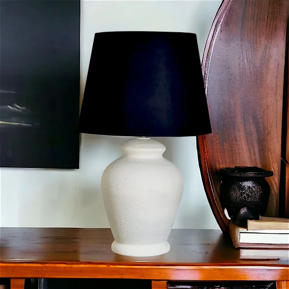 Qdec Vintage Seramik Abajur Rustik Ekru - Siyah - 3