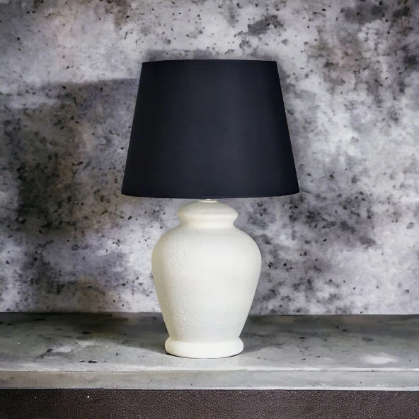 Qdec Vintage Seramik Abajur Rustik Ekru - Siyah - 4