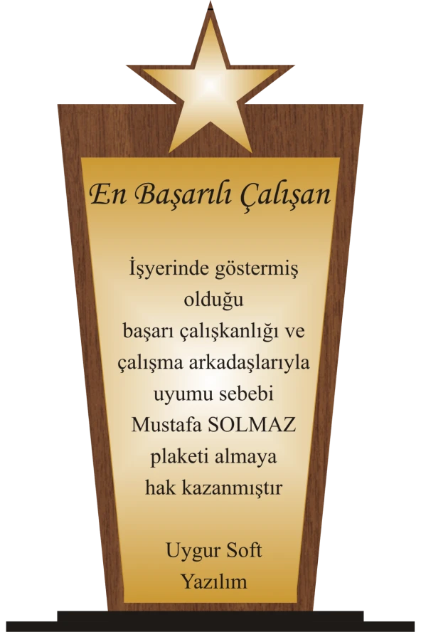 En başarılı Çalışan Plaketi Ahşap Mdf Gold Levhaya Baskılı  ,Kişiye Özel İsim Baskısı Yapılabilir