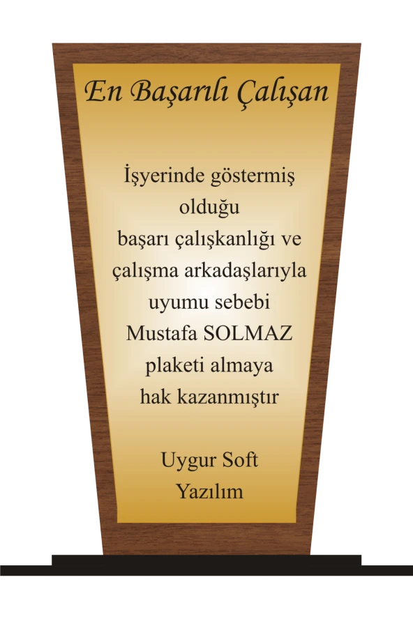 En başarılı Çalışan Plaketi Ahşap Mdf Gold Levhaya Baskılı  ,Kişiye Özel İsim Baskısı Yapılabilir