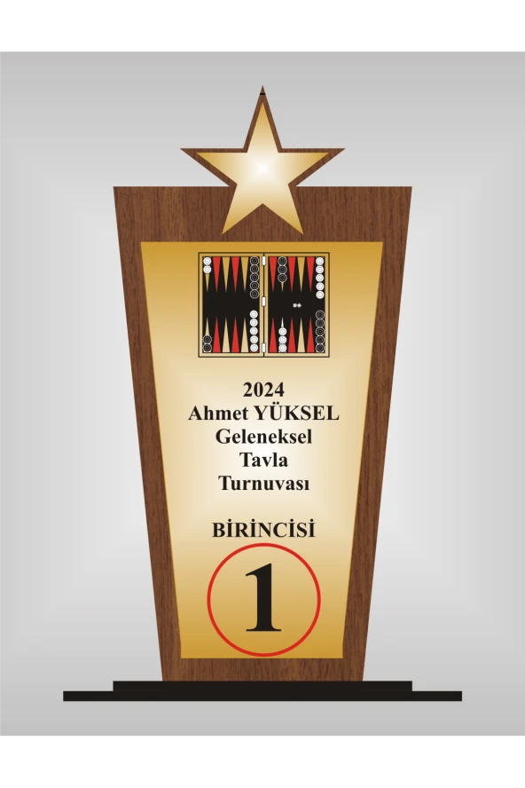 Tavla Turnuvası Plaketi , Ahşap Mdf Gold Levhaya Baskılı  ,Kişiye Özel İsim Baskısı Yapılabilir