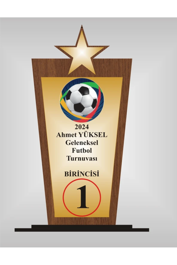 Futbol Turnuvası Plaketi , Ahşap Mdf Gold Levhaya Baskılı  ,Kişiye Özel İsim Baskısı Yapılabilir