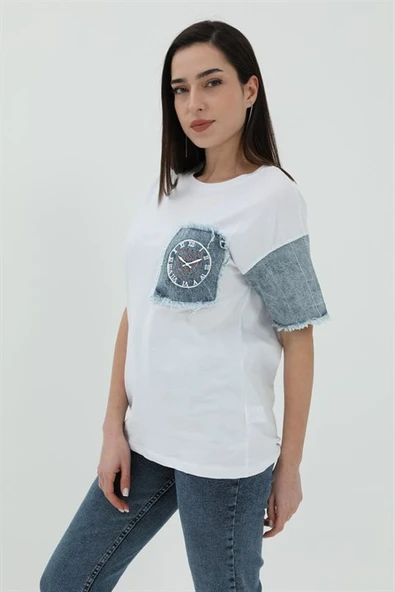 Kot Cepli T-shirt - Beyaz