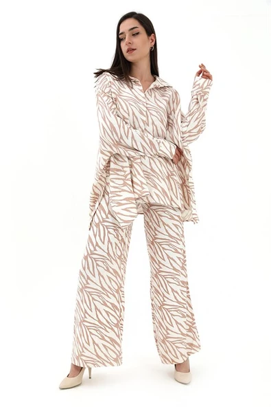 Zebra Desenli Alt Üst İkili Takım - Bej - 3