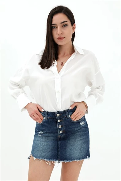 Eteği Püskül Kot Etek - Mavi ürün görseli 1