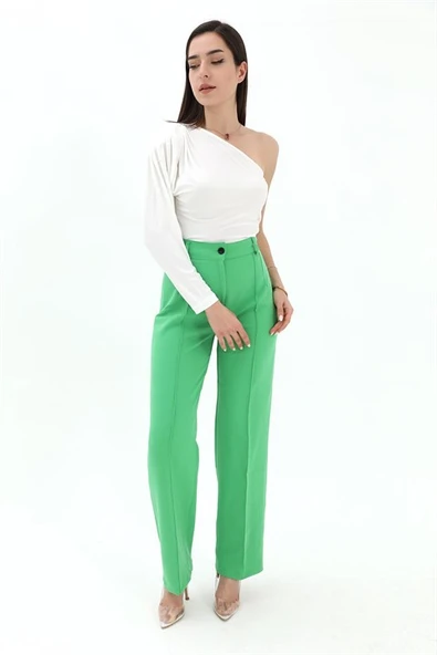 Önü Çimalı Atlas Kumaş Pantolon - Yeşil ürün görseli 1