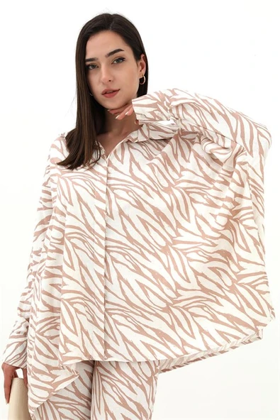 Zebra Desenli Alt Üst İkili Takım - Bej - 2
