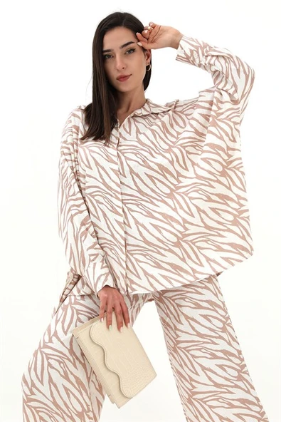 Zebra Desenli Alt Üst İkili Takım - Bej - 4