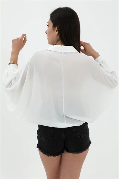 Yarasa Kol Gömlek - Ekru - Resim 4