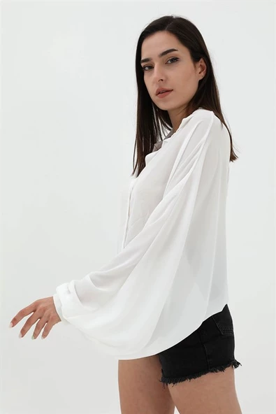 Yarasa Kol Gömlek - Ekru - Resim 2
