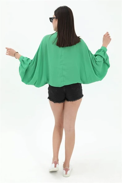 Yarasa Kol Gömlek - Yeşil - Resim 4