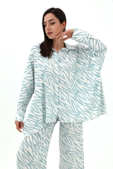 Zebra Desenli Alt Üst İkili Takım - Mavi - Resim 4