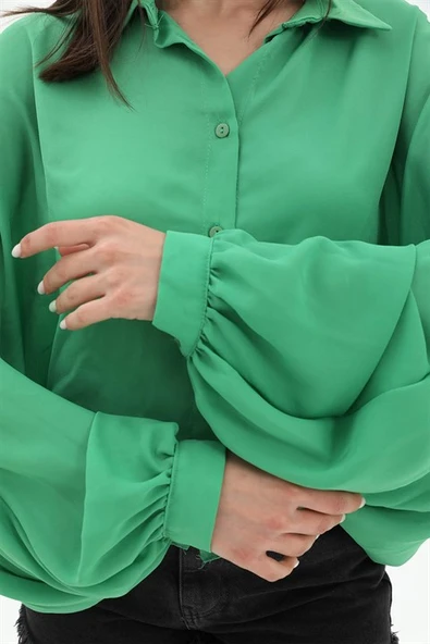 Yarasa Kol Gömlek - Yeşil - Resim 5