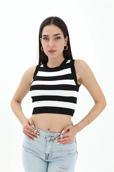 Çizgili Triko Atlet - Siyah ürün görseli 1