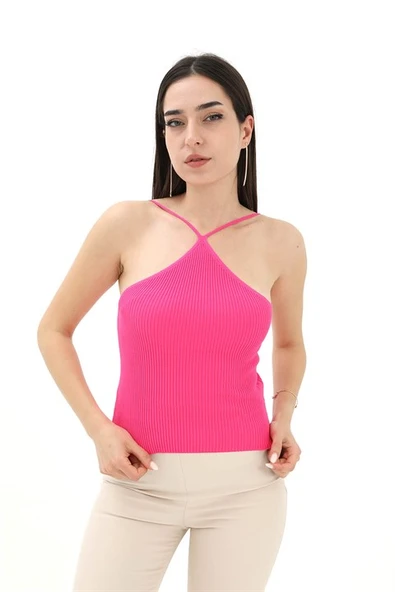 Boyundan Askılı Triko Atlet - Fuşya ürün görseli 1