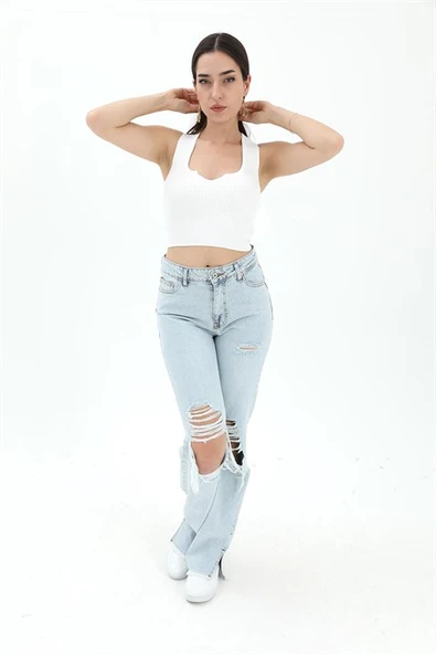 Önü V Yaka Fitilli Atlet - Beyaz ürün görseli 1