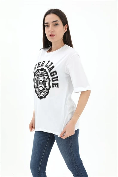 Bisiklet Yaka Denver Leagune Baskılı T-Shirt - Beyaz - Resim 2