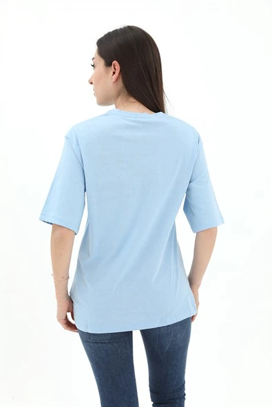 Bisiklet Yaka Denver Leagune Baskılı T-Shirt - Mavi - Resim 3