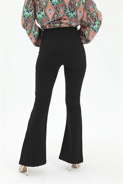 Yırtmaçlı İspanyol Paça Atlas Pantolon - Siyah - Resim 5