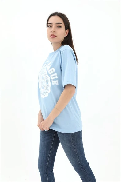 Bisiklet Yaka Denver Leagune Baskılı T-Shirt - Mavi - Resim 2