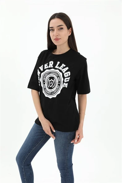 Bisiklet Yaka Denver Leagune Baskılı T-Shirt - Siyah ürün görseli 1