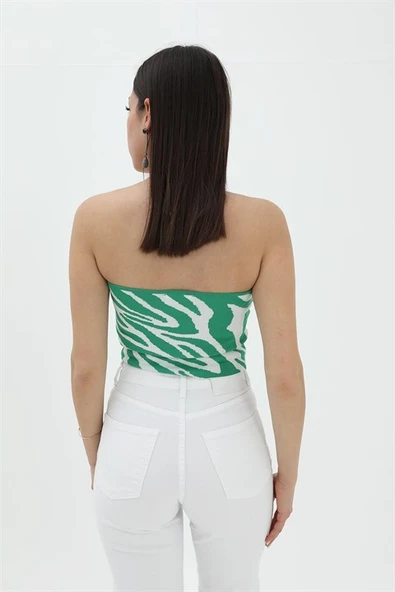 Zebra Desen Triko Crop - Yeşil - Resim 3