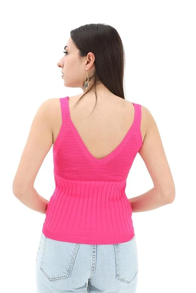 V Yaka Atlet - Fuşya - Resim 3