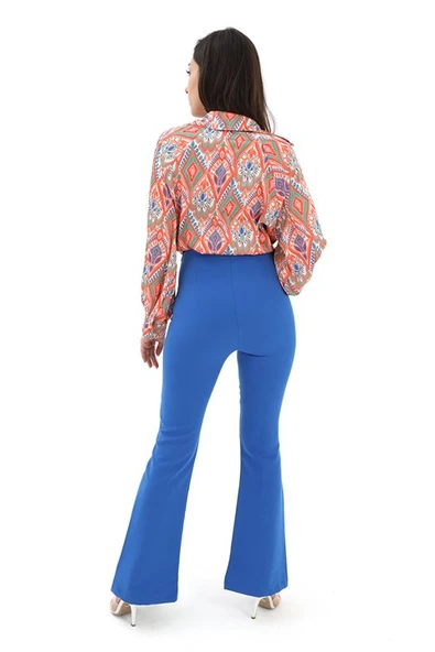 Yırtmaçlı İspanyol Paça Atlas Pantolon - Mavi - Resim 5