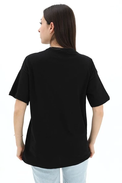 Bisiklet Yaka Ananas Baskılı Süprem T-shirt - Siyah - Resim 3