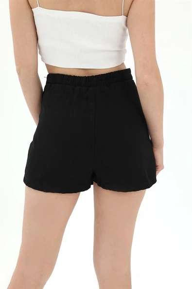 Yanı Fermuarlı Gabardin Şort Etek - Siyah - Resim 4