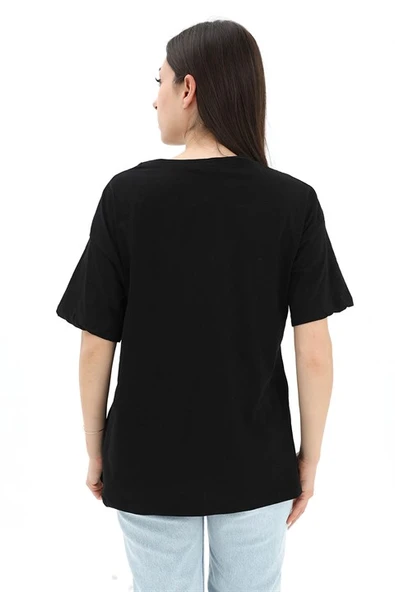 Bisiklet Yaka Kovboy Şapkalı Süprem T-shirt - Siyah - 3