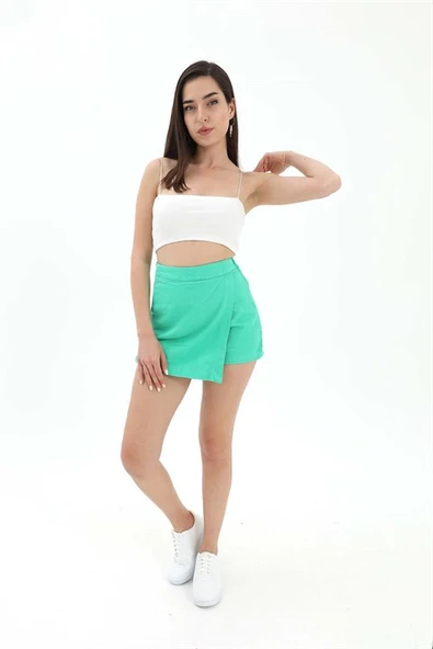 Yanı Fermuarlı Gabardin Şort Etek - Yeşil ürün görseli 1