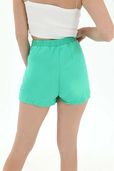 Yanı Fermuarlı Gabardin Şort Etek - Yeşil - Resim 4