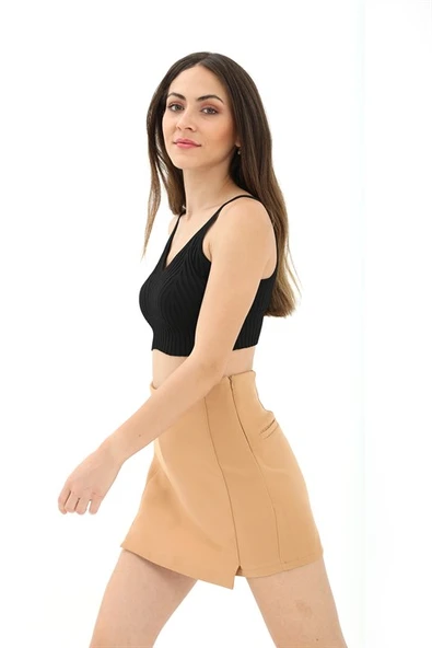 Etek Görünümlü Şort Etek - Camel - Resim 3