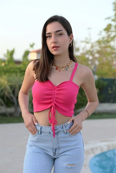 Büzgülü Triko Atlet - Fuşya ürün görseli 1