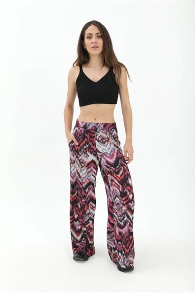 Dalga Desenli Pantolon - Mor - Resim 3