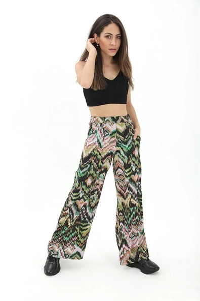 Dalga Desenli Pantolon - Yeşil - Resim 4