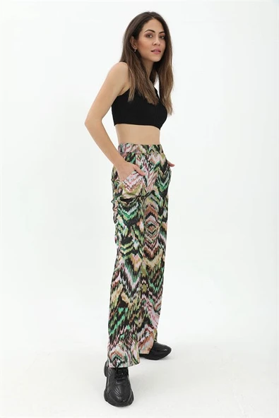 Dalga Desenli Pantolon - Yeşil - Resim 2
