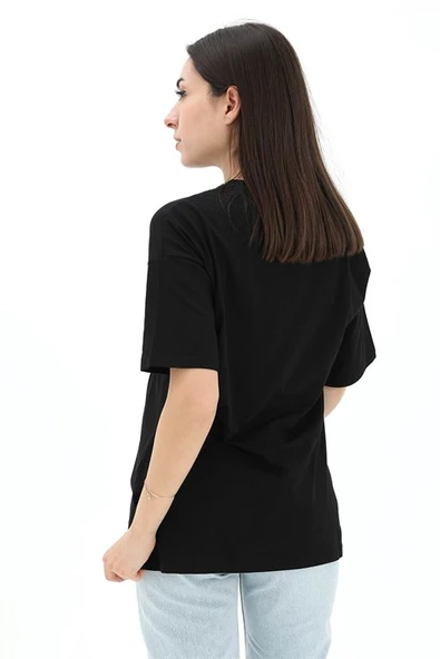 Bisiklet Yaka Terlik Baskılı T-shirt - Siyah - Resim 3