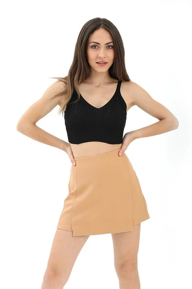 Etek Görünümlü Şort Etek - Camel - Resim 4