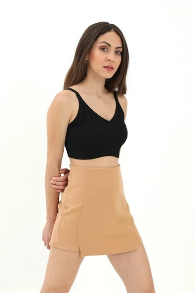 Etek Görünümlü Şort Etek - Camel - Resim 2